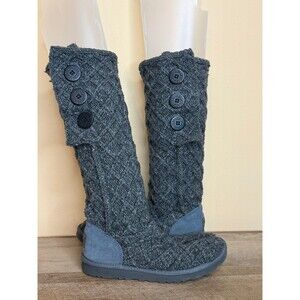 UGG Boots Lattice Cardy Classic Tall Winter Gray Knit Sweater Womens 8 shoes